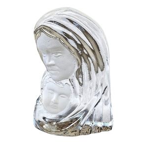 Viking Glass Madonna And Child Christmas Paperweight Frosted Sculpture 6 in